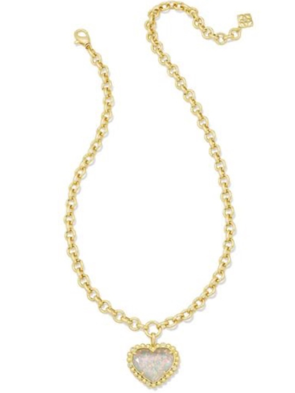 Kendra Scott Anna Framed Gold Heart Necklace with Iridescent White Opalite - Picture 2 of 8